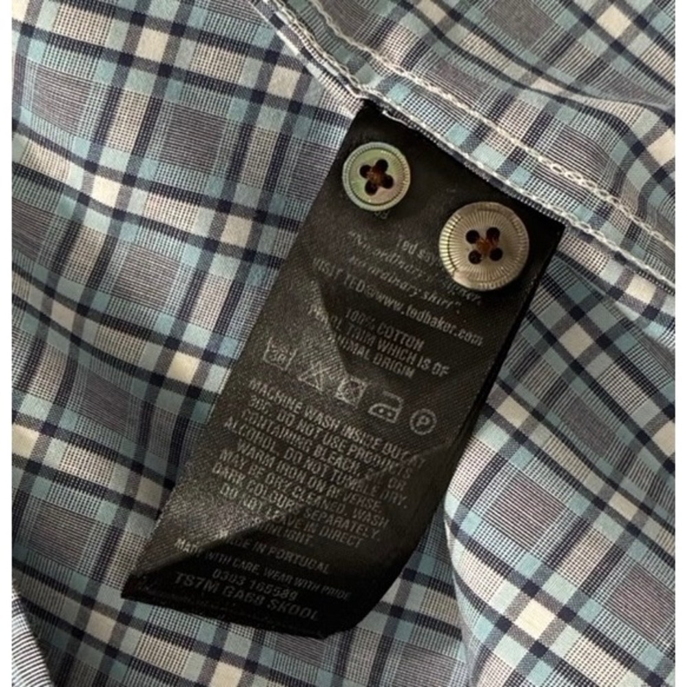 Ted Baker London Mens Size 3 Blue Plaid Long Sleeve Button Down‎ Shirt Flip Cuff - Picture 9 of 10